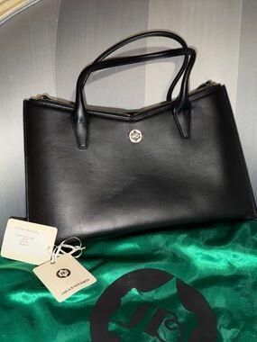 Sara Battaglia Black Leather Tote with Gold Logo